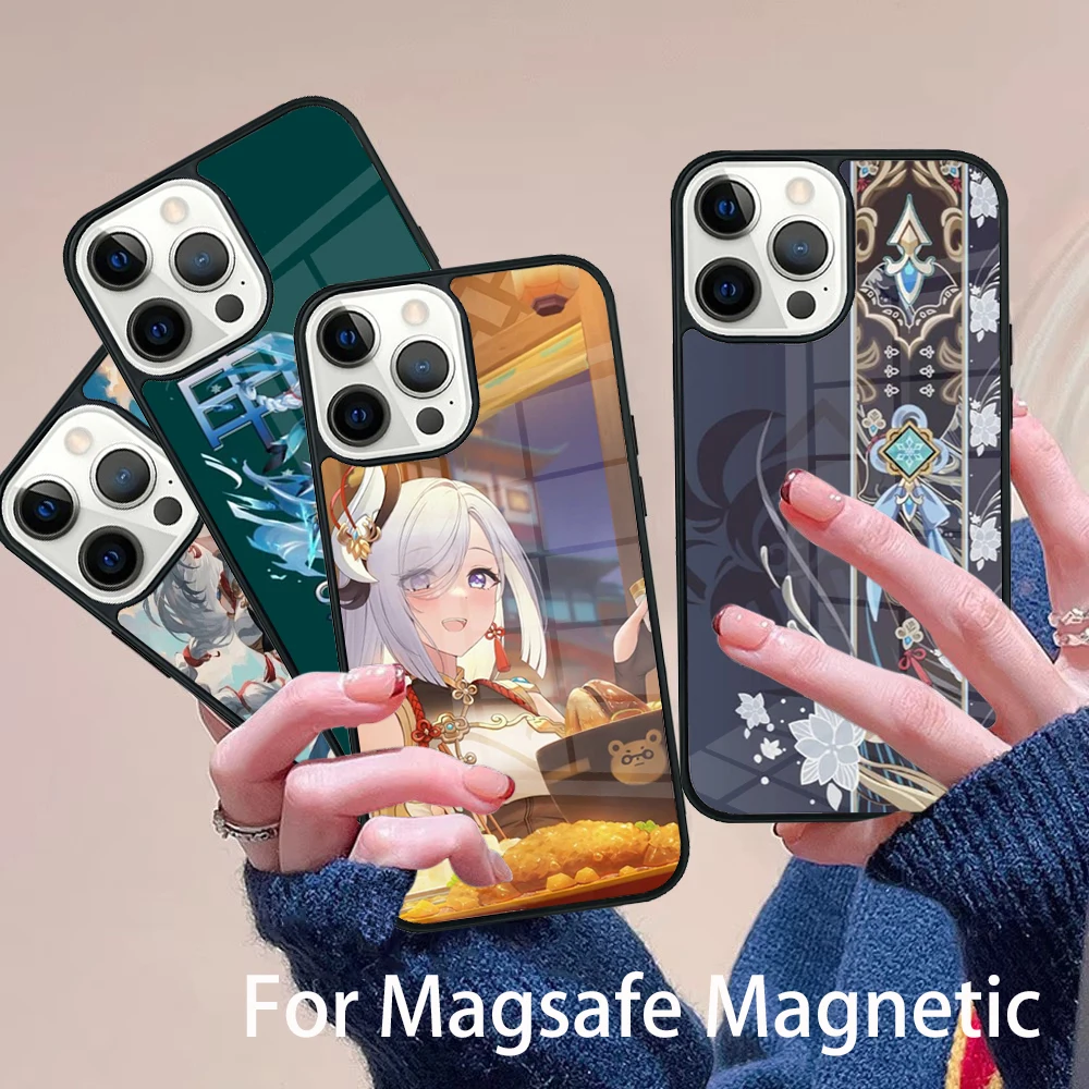 

Genshin Shenhe Phone Case Magesafe Magnetic Wireless Charge Cover For IPhone 16 11 12 13 14 15 Pro Max Plus Mini