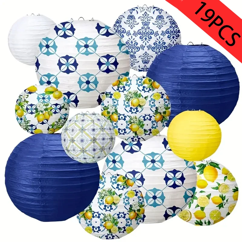 Ensemble de lanternes en papier 12 pièces, décoration de fête de citron, décoration de fête de famille de printemps et d'été, décoration d'anniversaire de mariage de fête de bébé à motif de citron