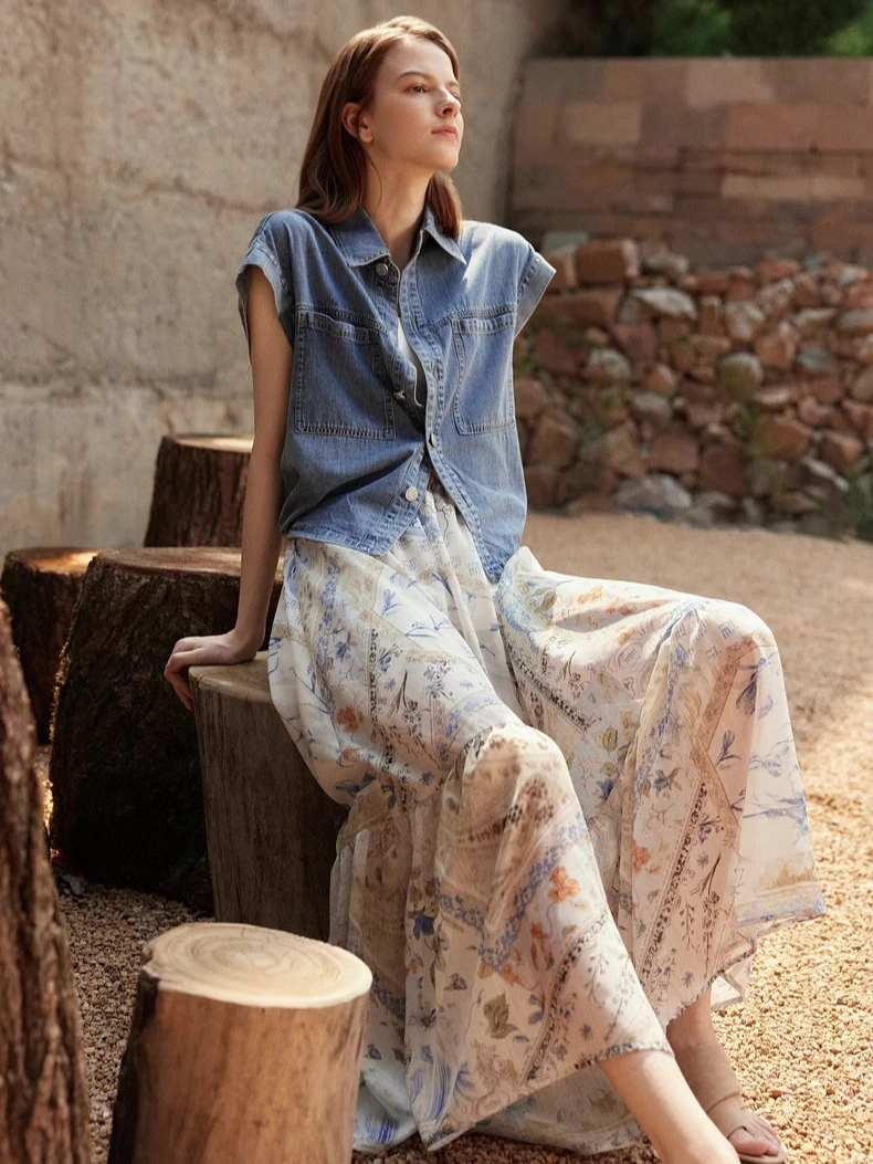 CHEERART Vintage Floral Boho Long Skirt For Woman 2025 Summer Vacation A Line Midi Skirt Holiday Bohemian Style Clothing