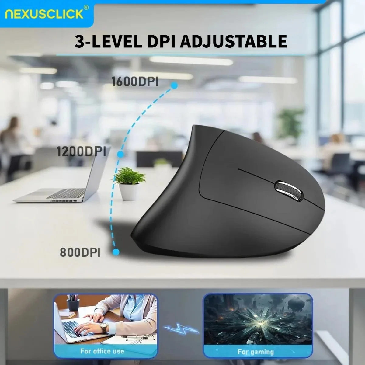 NexusClick Vertical Mouse Ergonomic 2.4G Wireless Optical Mice 3 Adjustable DPI 6 Buttons Mouse for Laptop Computer Office Gamer image 3