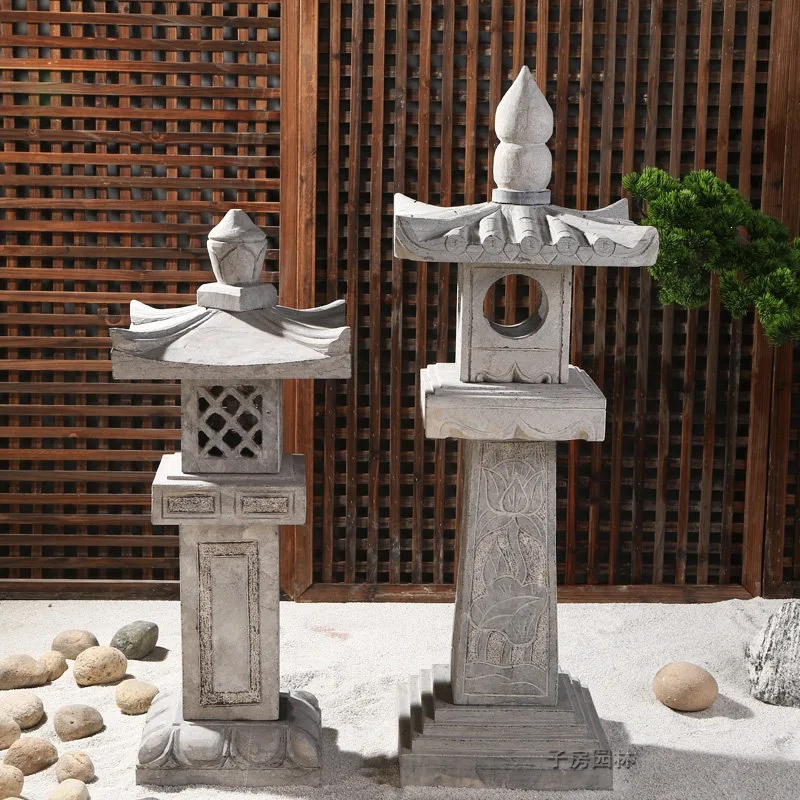 Stone Lanterns, Japanese-style Garden Lights, Antique-style Solar Stone Lamps, Stone Lamps, Outdoor Garden Lawn Zen-themed