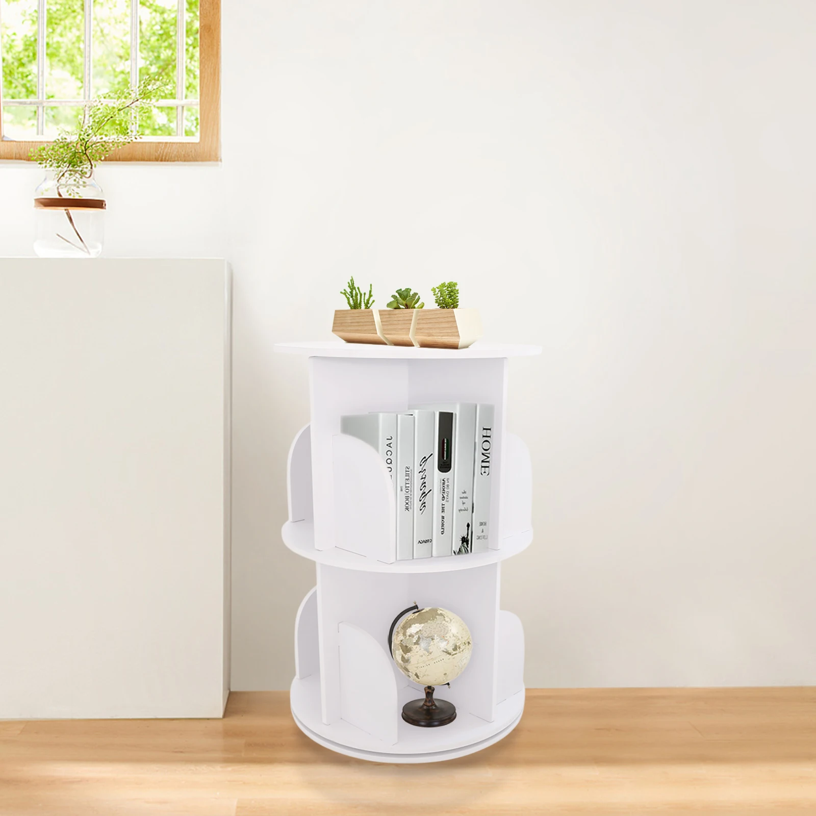 Imagem -04 - Multi-funcional Estante de Pvc Floor Standing Rack 360 ° Rotating Display Tiers Bookcase Organizer Estilo Nórdico