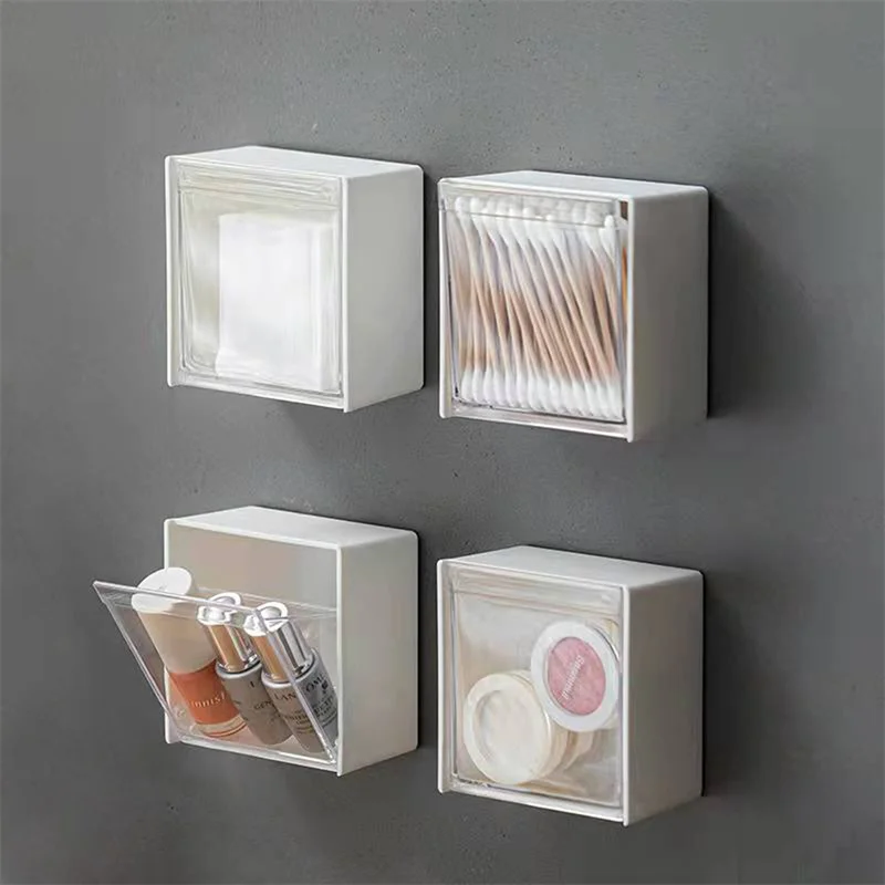 Household Supplies Plastic Wall Shelf Bathroom Organizer Makeup Cotton Swabs Makeup Case For Small Things Storage Jewelry Boxes