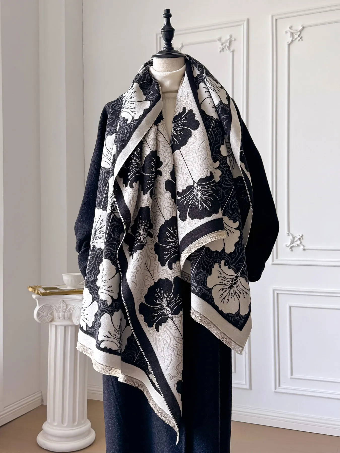 الفاخرة الشتاء فو الكشمير يلتف للنساء وشاح دافئ الباشمينا شال بطانية السفر المعطف الشالات #3