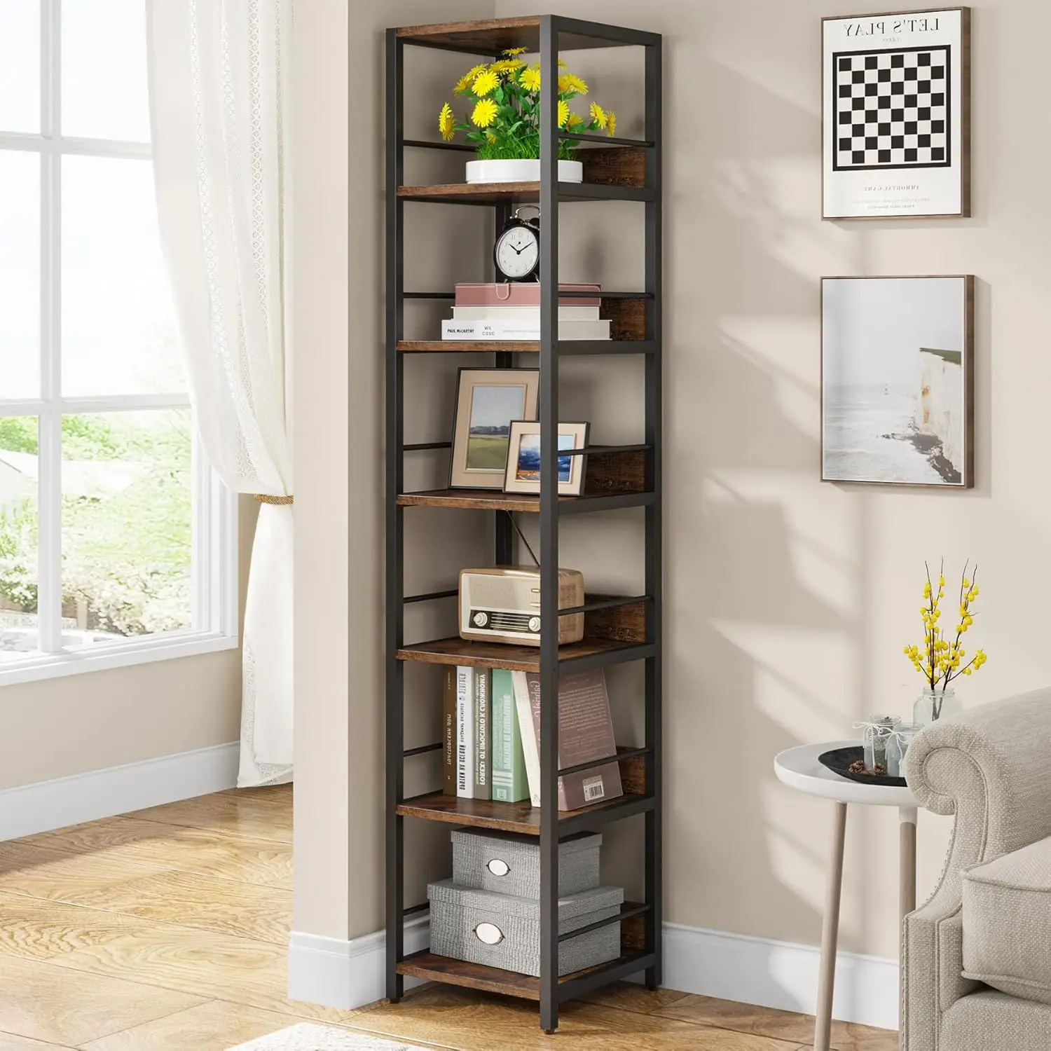 

6-Tier Corner Shelf, 75 Inch Tall Narrow Bookshelf Storage Rack, Etagere Shelves Display Stand for Small Spaces