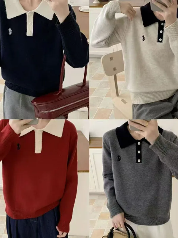 

Модный вышитый трикотаж Ne, осенний новый женский корейский вариант, универсальный цветной свитер Blo, накладный свитер