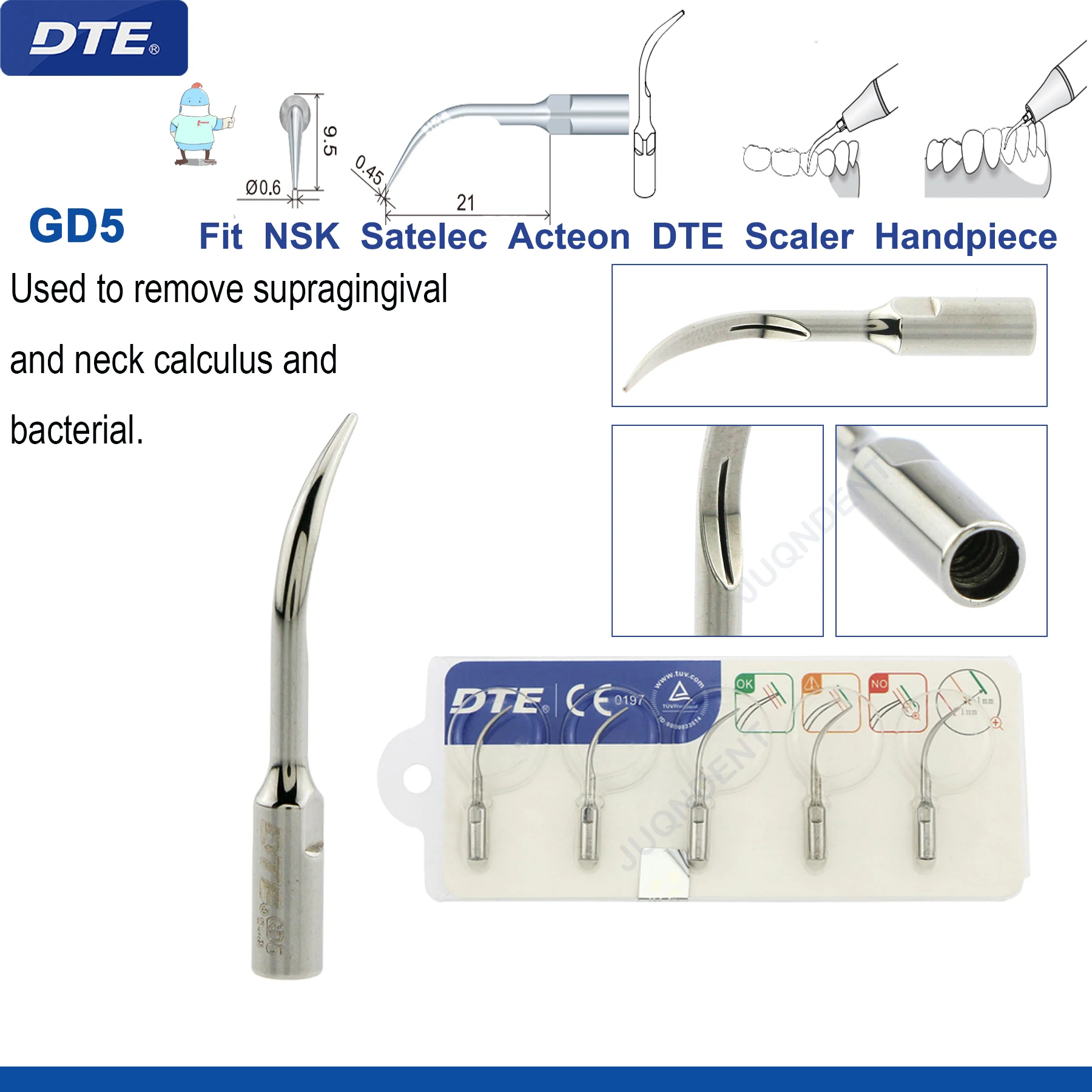 Originele Specht DTE Tandheelkundige Scaler Tips Ultrasone Scaling Tip G1-G8 GD1-GD8 Voor tanden reinigen Fit EMS NSK Satelec Acteon - afbeelding 1