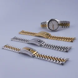 Rolamy 19mm WatchBand For Seiko 5 SNXS73 75 SNXS77 SNXS79 80 SNXG47 Silver Gold Hollow CurvedEnd Solid Screw Links Jubilee Strap