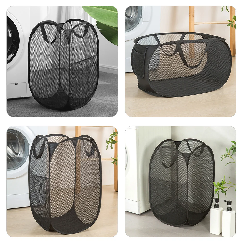 

Mesh Laundry Hamper Foldable Design Heavy Duty Fabric Clothes Storage Holder for Bedroom Living Room Laundry Hamper Organizer