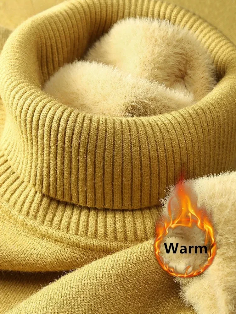 Sweater For Women Winter Thicken Turtleneck Slim Knit Pullover New Warm Plush Velvet Lined Knitwear Jumper Tops Casual Poleras