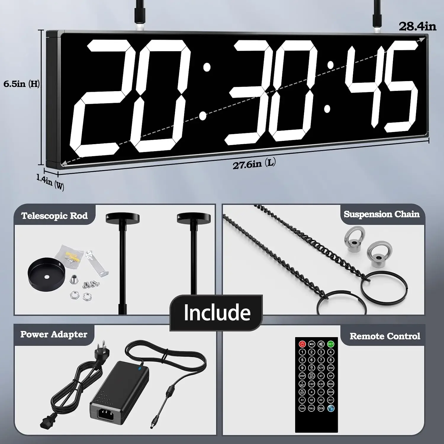 28.4‘’ Digital Clock with Large Display,Hanging Clock with Clearly Visible Large Digital Double-Sided Display,Multi-Function Led