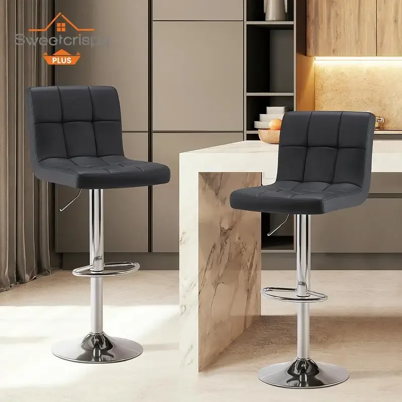 

Sweetcrispy Plus Furniture Bar Stools Set of 2, PU Leather Adjustable Swivel Barstools,Armless Kitchen Counter Height Bar Stools