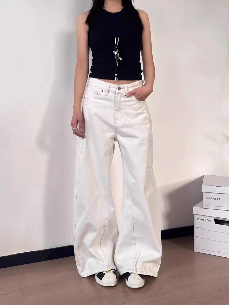 

American Retro White Wide Leg Jeans Loose High Waist Slimming Casual Long Trousers for Men And Women Summer Faion