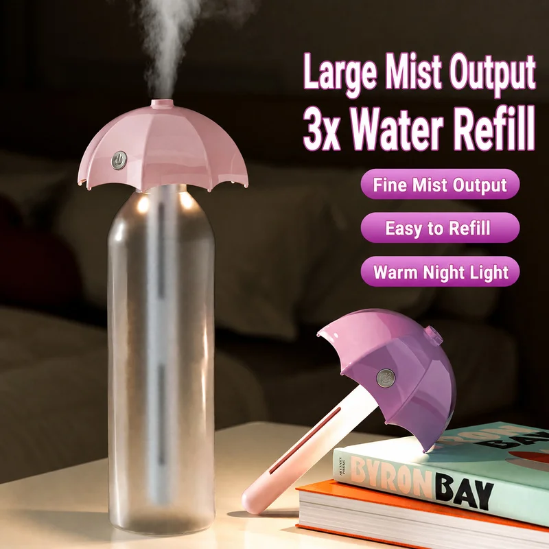Umbrella Night Light Humidifier for Home Bedroom and Office Use Air Purifier Portable High-Mist Ambient Light USB Rechargeable