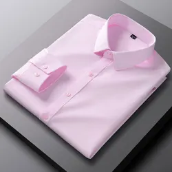 Camisa de manga larga de fibra de bambú para hombre, camisa elástica ajustada de Color sólido, no de hierro, para negocios, para primavera y otoño, 6XL, 7XL