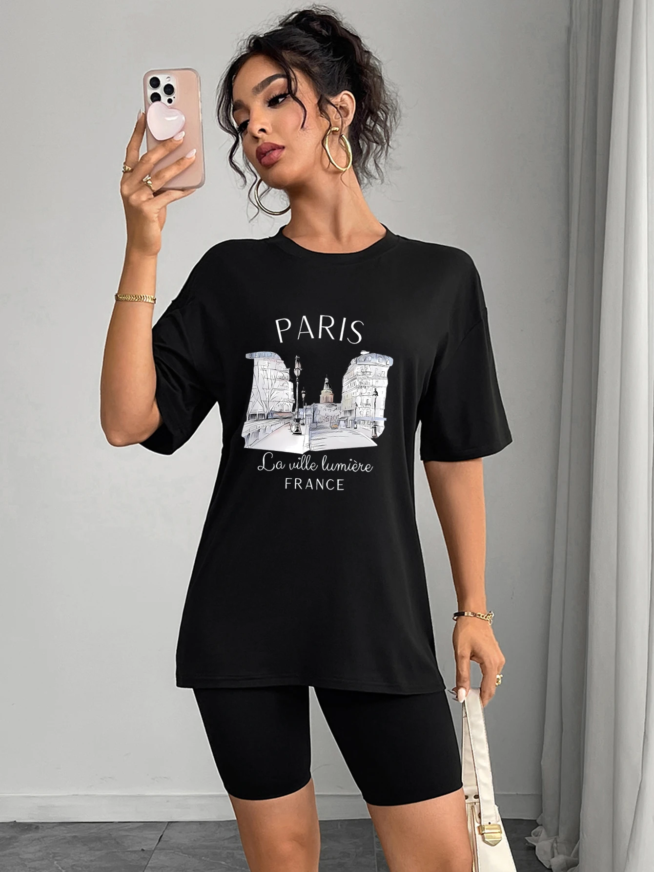 

Женская новая модная футболка с круглым вырезом и коротким рукавом с принтом, свободный крой, повседневный летний топ