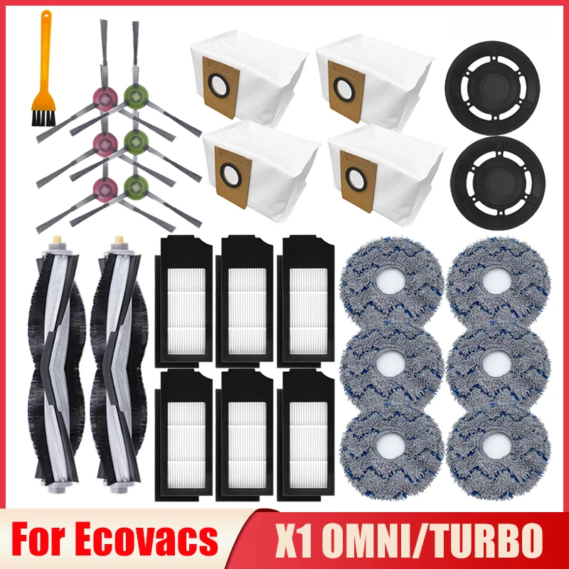 Hepa تصفية أكياس الغبار أجزاء ل Ecovacs Deebot X1 أومني/توربو مكنسة كهربائية الرئيسية الجانب فرشاة ممسحة القماش الغبار الحاويات الملحقات