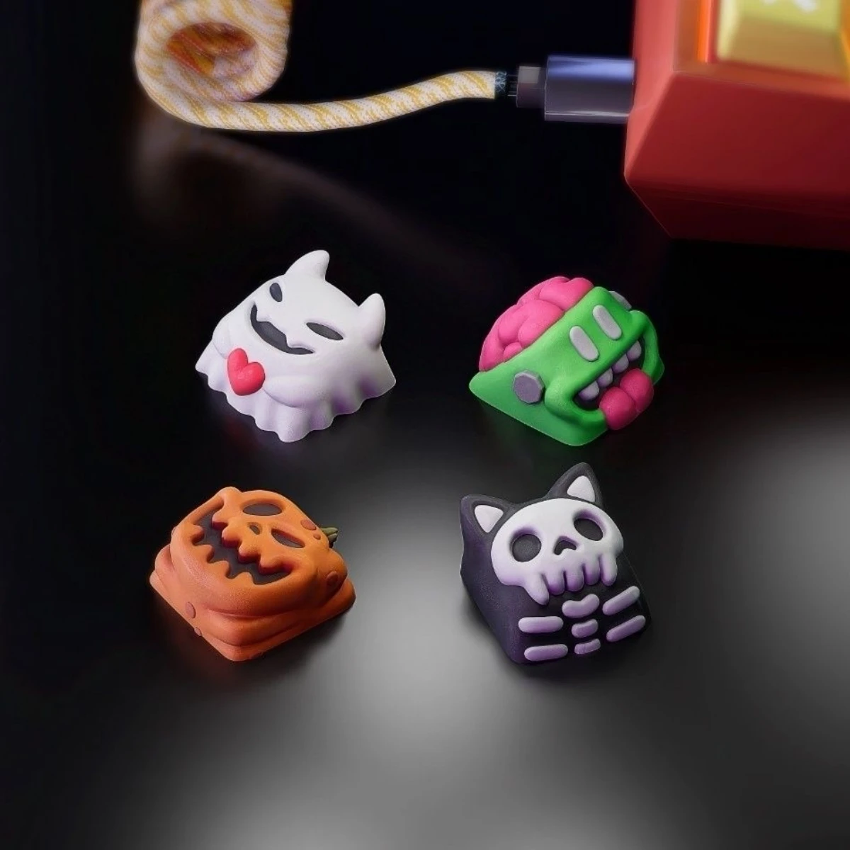 3D Pumpkin Ghost Keycaps Hand-made Resin Keycap Mechanical Keyboard Keycaps Cute Customized Gaming Accessories Decoration Gifts