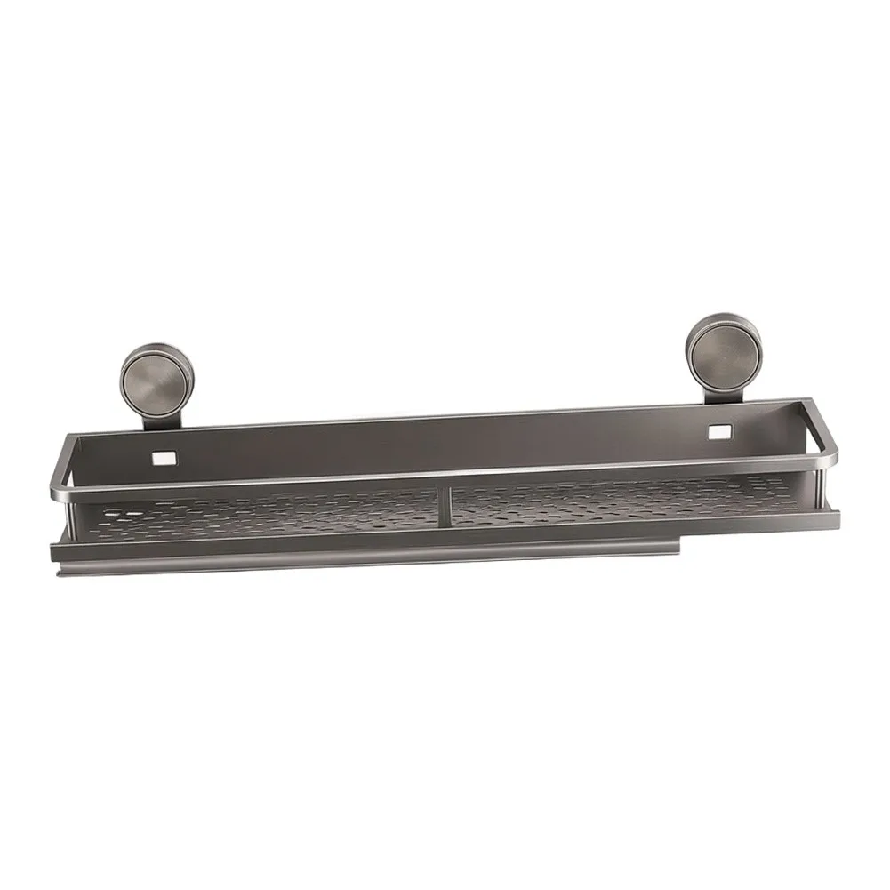 Suction Cup Mirror Shelf 60x12x4cm Space Aluminum for Smooth Surfaces Glass Marble Metal No Drill Installation