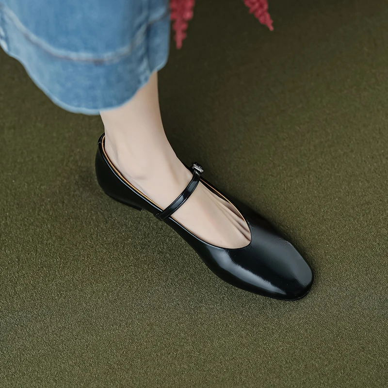 2024 New Concise Comfortable Casual Women Flats Spring Summer Office Ladies Genuine Leather Mary Janes Shoes Woman Retro Style