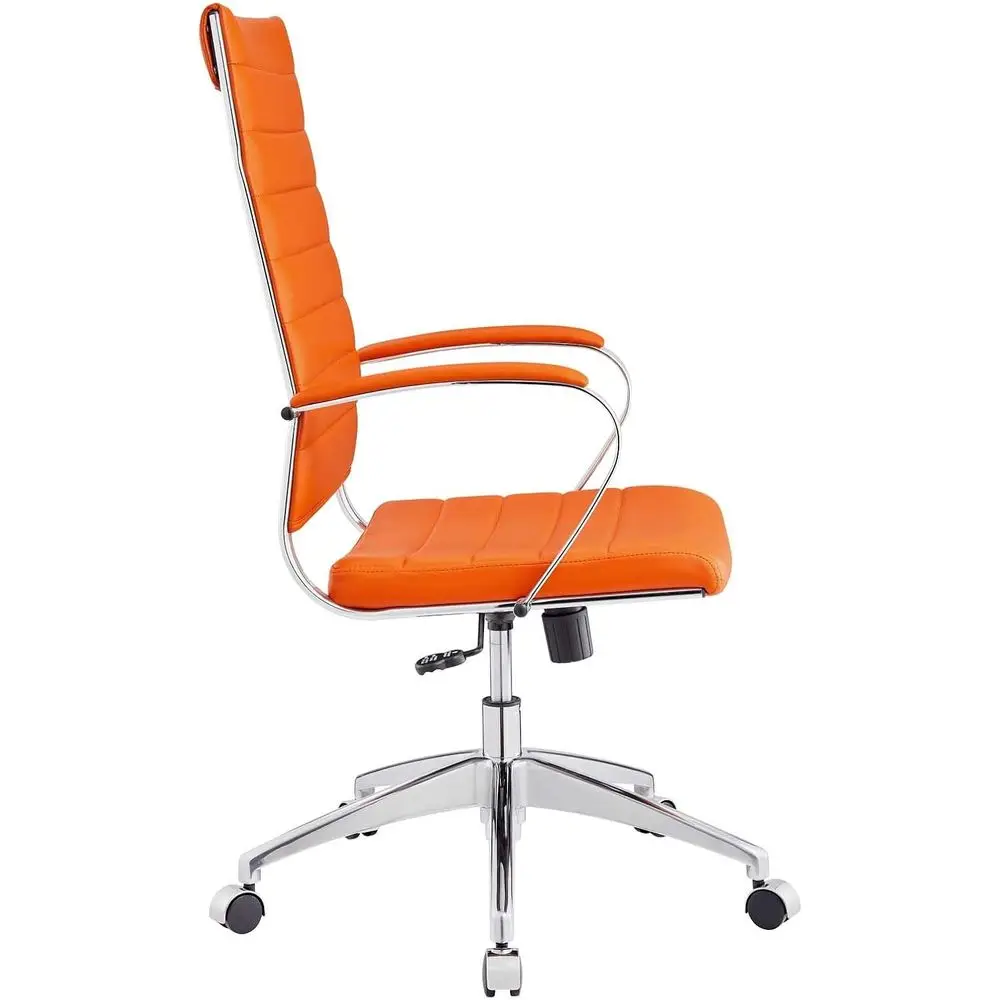Orange High-Back Swivel Executive Office Chair with Ribbed Design and Arms