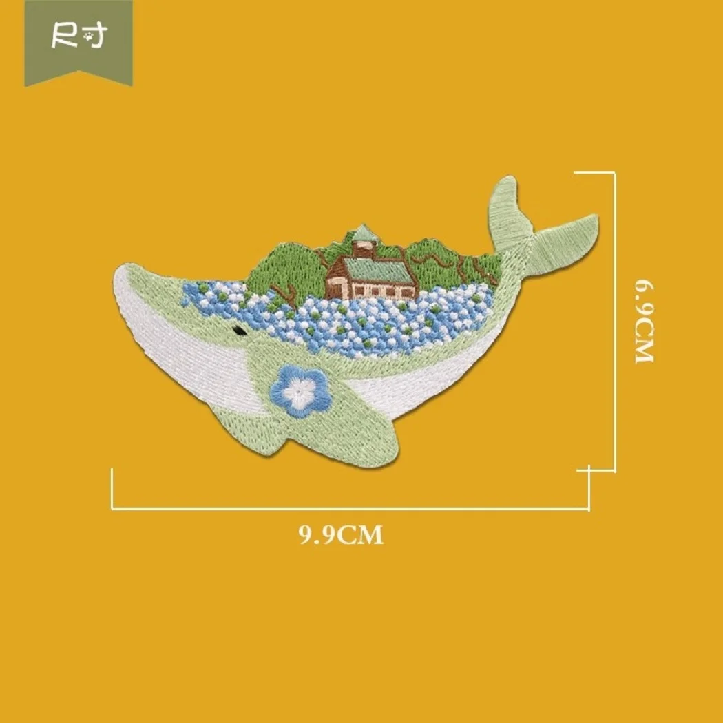 

Fantasy fairy tale whale marine animal embroidery cloth sticker, clothing bag decoration, torn hole embroidery sticker