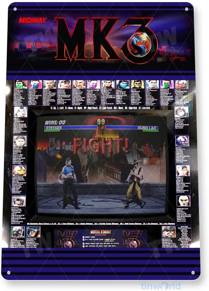 TIN SIGN Mortal Kombat 3 Arcade Game Room Marquee Consola de juegos clásica retro C728