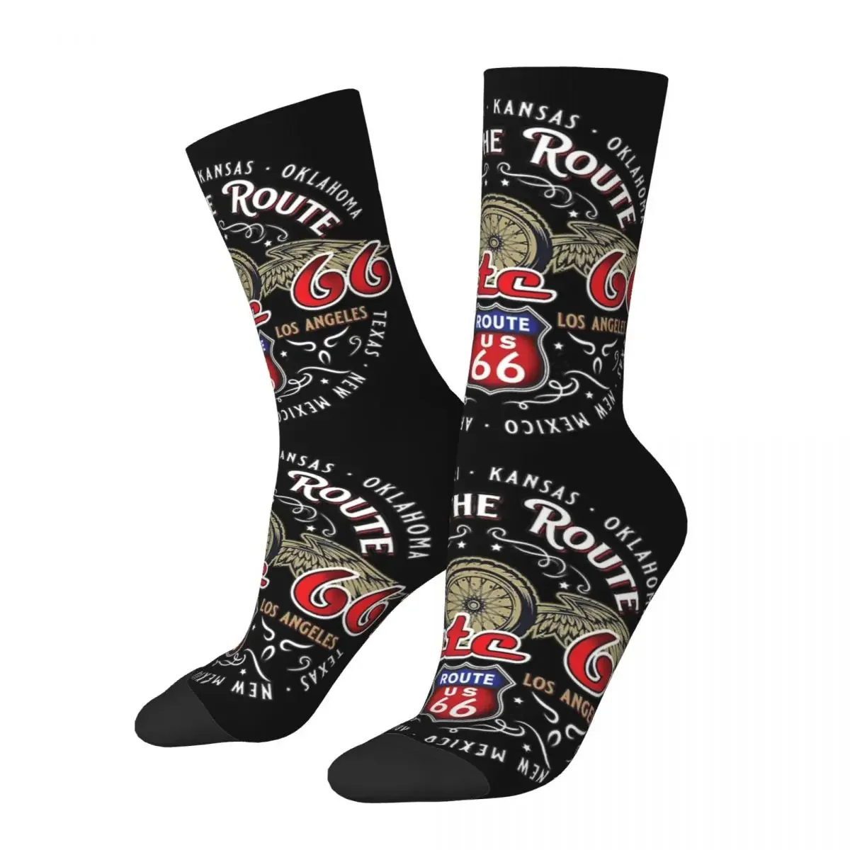 

Cool Route 66 Americas Highway Basketball Socks Ride The Route Polyester Middle Tube Socks for Women Men Non-slip