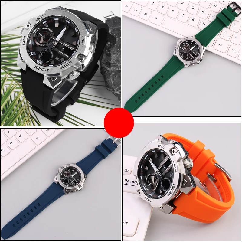 Silicone Raised Mouth Rubber Watch Strap for Casio G-SHOCK Steel Heart GST-B400 GST-B200 Series Waterproof Bracelet 24x16mm
