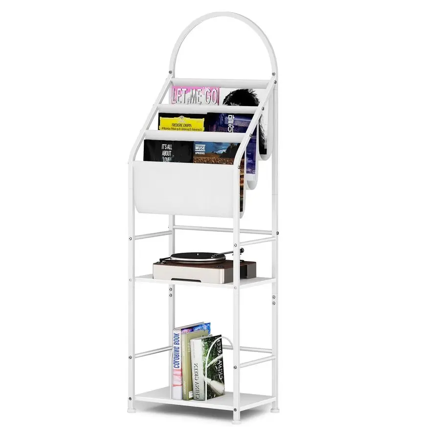 

with 3 Tier Vinyl Holder Display Shelf, Record Storage Organizer Rack Cabinet for Book Magazine, Tall Industrial Open Book Shelv