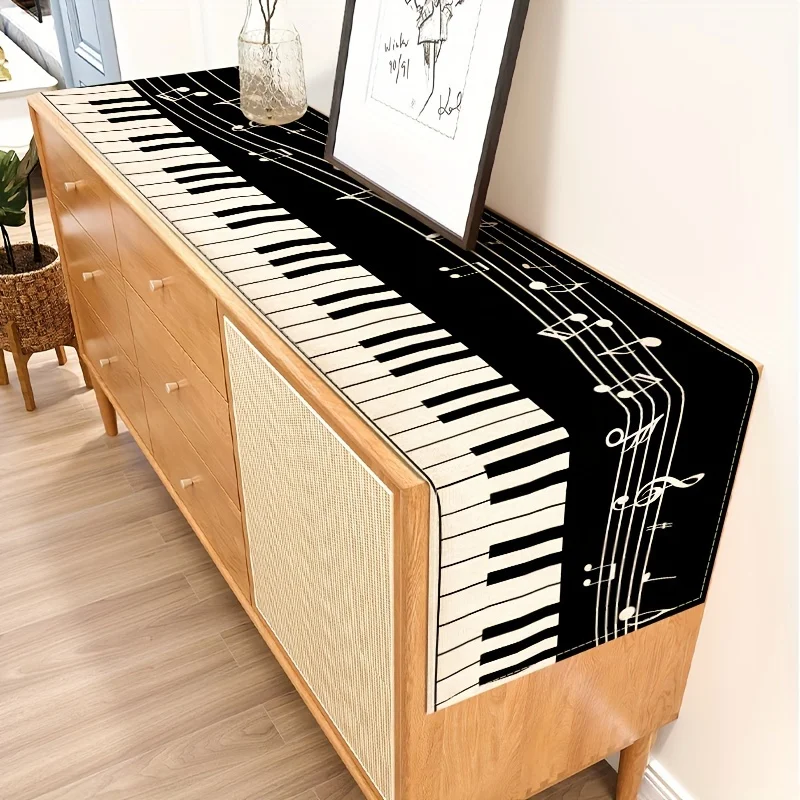 Piano Musical Note Striped Linen Table Runner Birthday Party Decor Washable Musical Theme Table Runners Kitchen Table Decoration