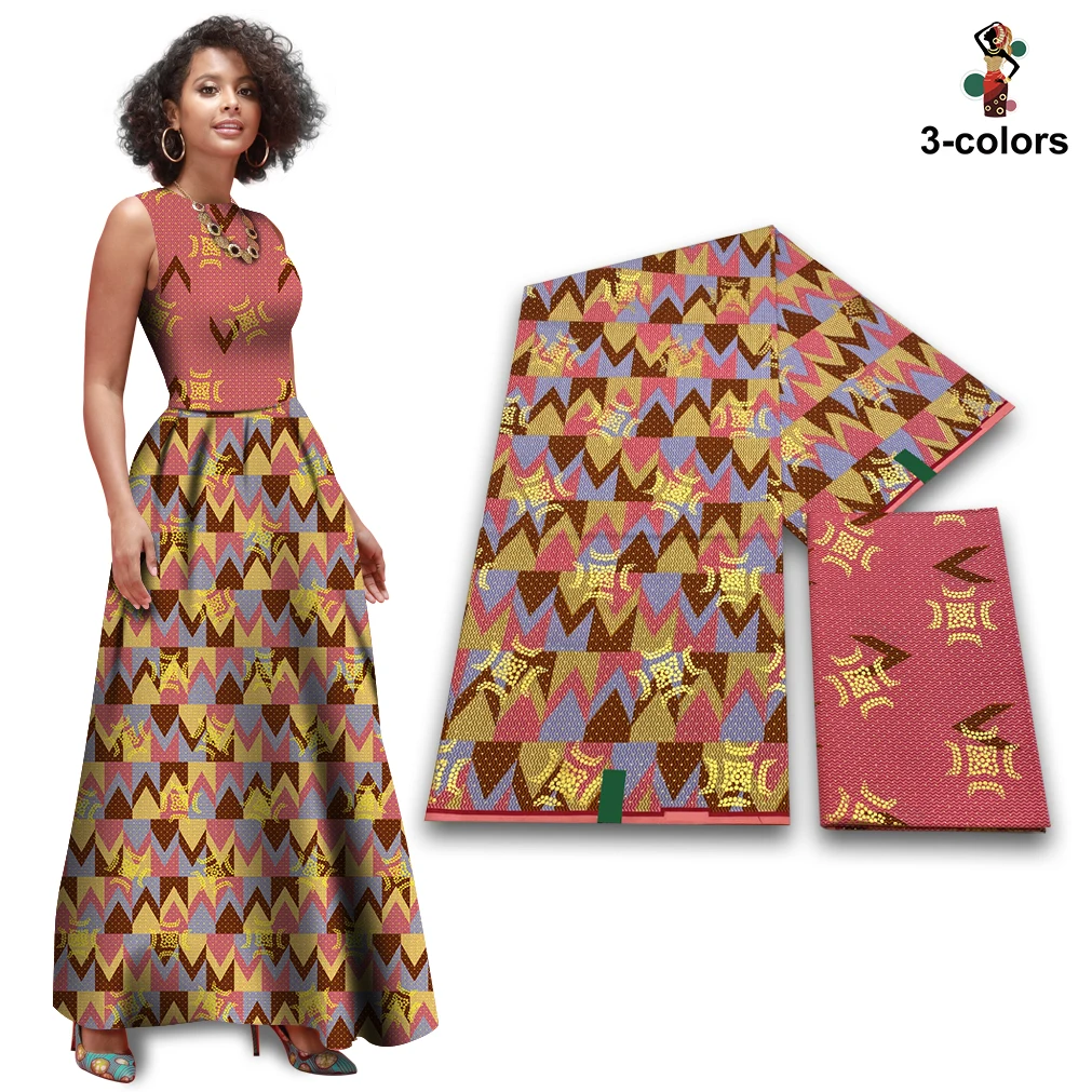 100% Cotton Kente Gold Ankara African Fabric Real Wax Fabric Nigeria Ghana Style Tissu Sewing for Women Dress