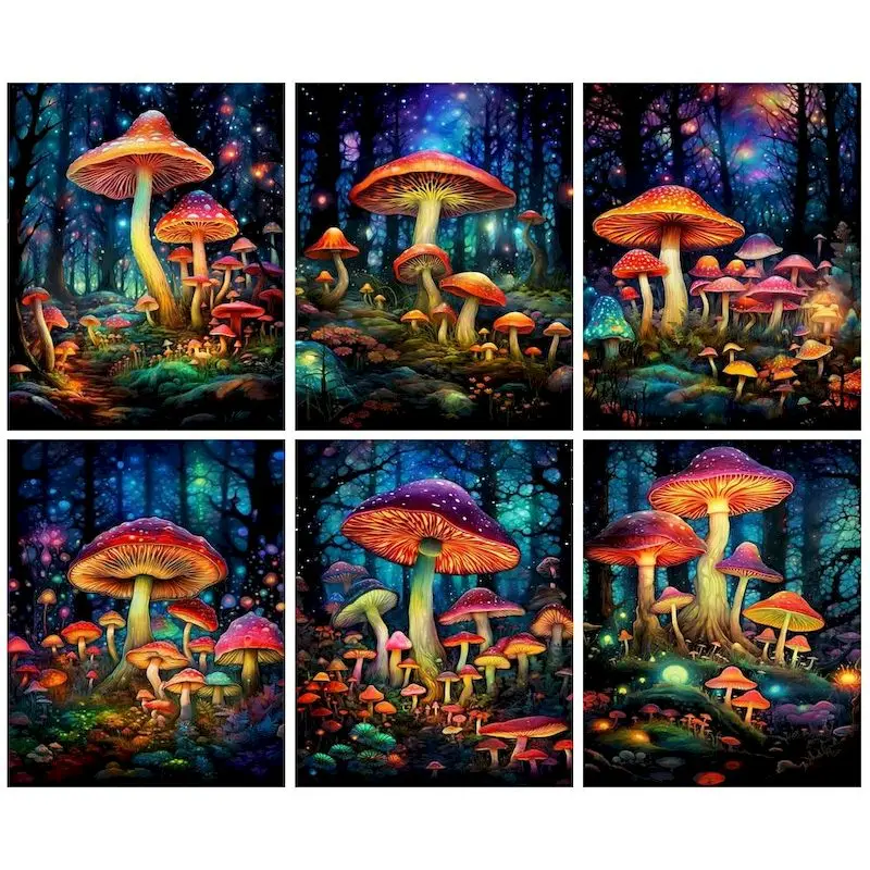 

CHENISTORY Paint By Number Abstract Cartoon Mushroom Scenery Handpainted Picture By Numberdrawing On Canvas Home Decoration