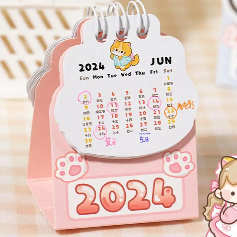 Portable Desk Calendar Office Stationery Cartoon Calendar Record Time Management Punch In Office Cat Series Calendar Daily Plan