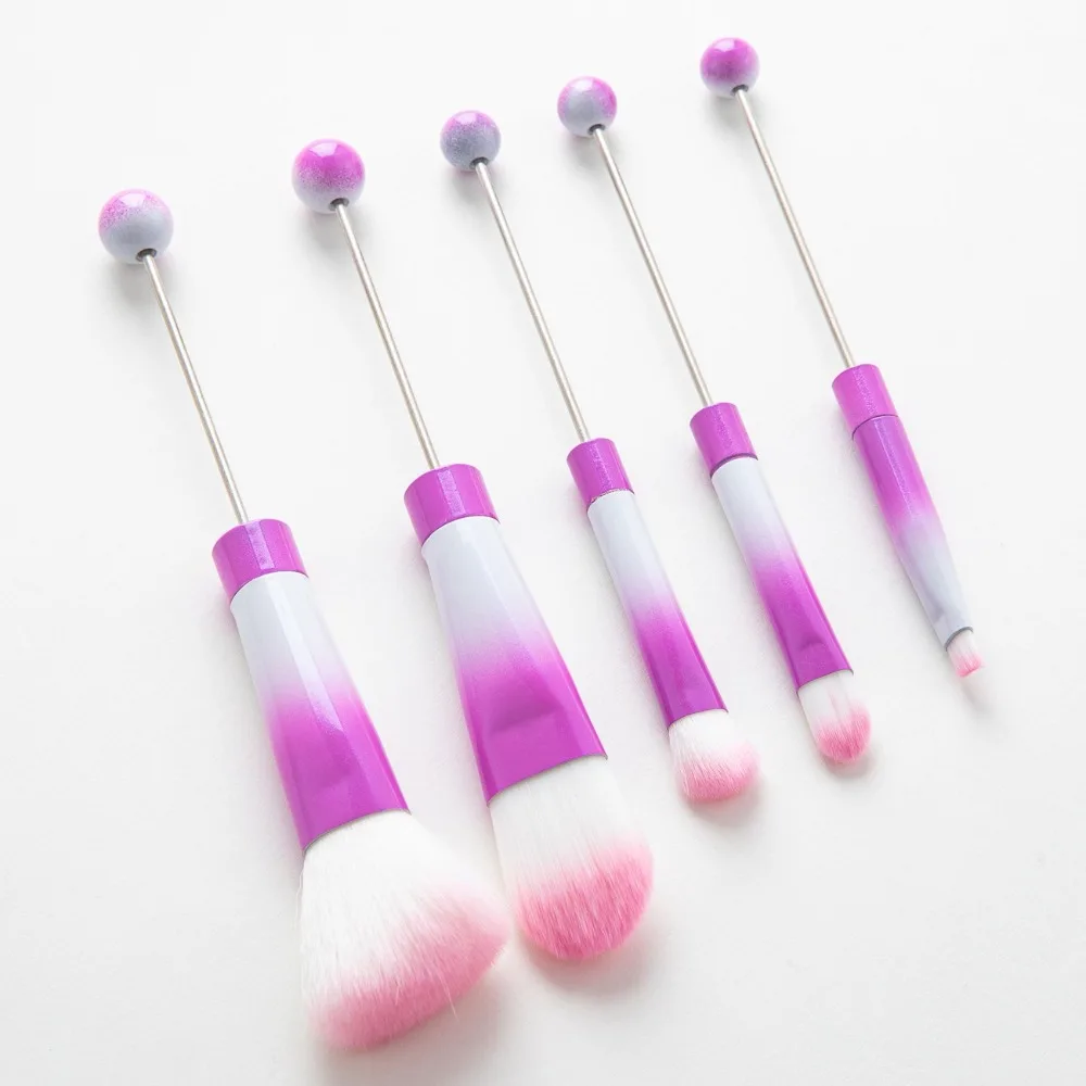 5 Pcs Beaded Makeup Brush Set Metal Handle Makeup Brushes Eyeshadow Brush Rouge Brush Beadable Makeup Tool Brushes for Makeup