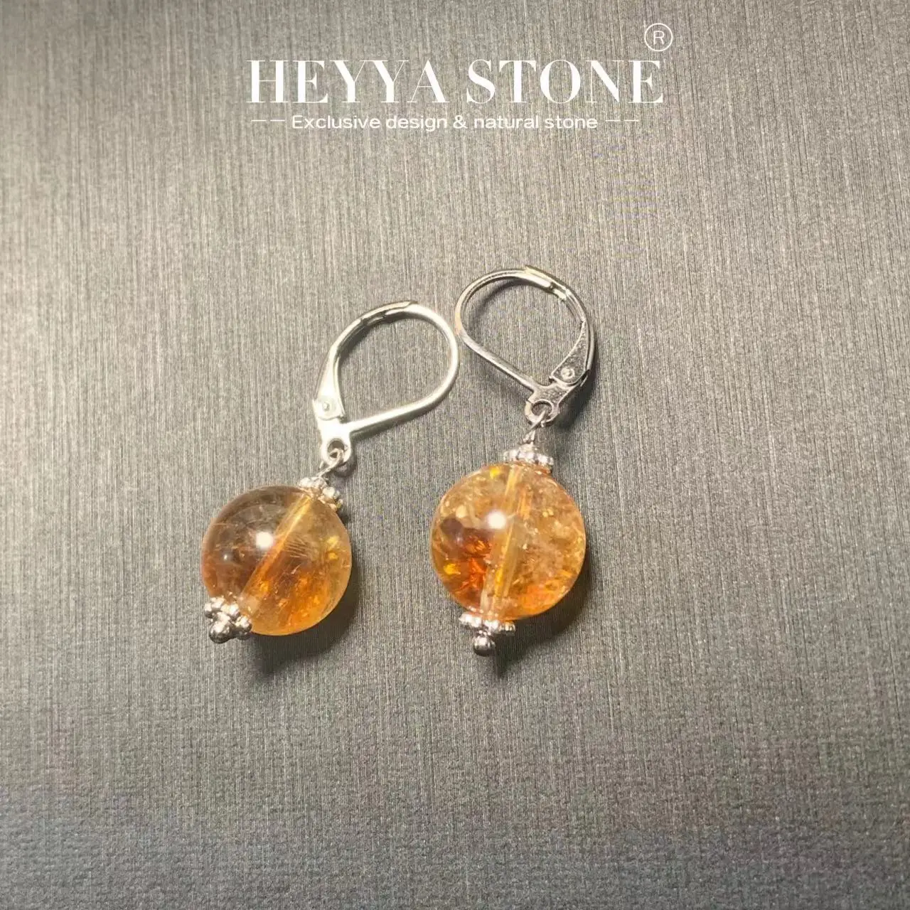 HEYYA STONE 10MM Natural Azeztulite Citrine Drop Earrings Simple Classic 925 Sterling Silver Gemstone Jewelry