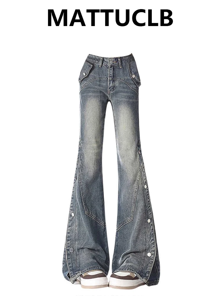 

Осень-зима 202, женские дизайнерские брюки-карго в стиле Харадзюку 2000-х годов, расклешенные джинсовые брюки-карго Y2k, японская уличная одежда, джинсовые мешковатые брюки-клеш, новинка