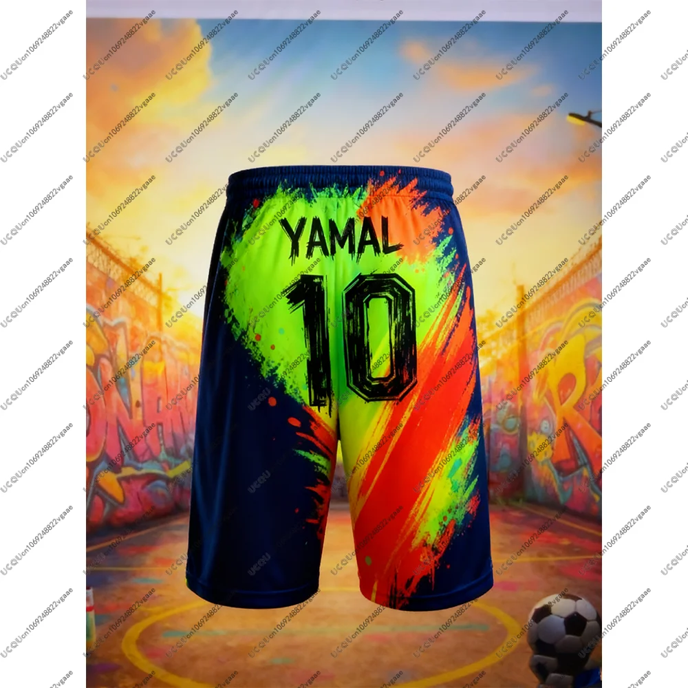 كرة القدم جيرسي المحملة الرجال الصبي كرة القدم عادية رياضي التجفيف السريع السراويل السراويل هدية يامال 10 قطار الذكور اللياقة البدنية الكتابة على الجدران أعلى مروحة الصالة الرياضية #1