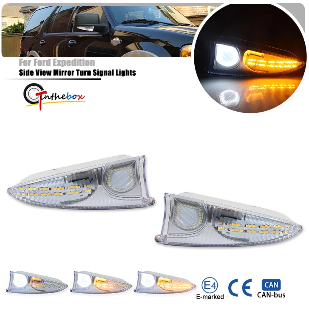 

Sequential Amber LED Front Side Mirror Signal Lights White Puddle Lights For Ford Expedition For Lincoln Navigator 2003-2006 12V