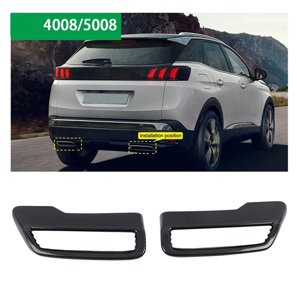 For Peugeot 3008 4008 5008 2017-2021 ABS Carbon Fiber Car Tail Muffler Exhaust Pipe Output Cover Car Tail Pipe Accessory