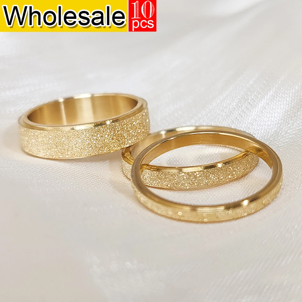 여성용 하이 퀄리티 간단한 스크럽 스테인레스 스틸 반지, 여아용 골든 쥬얼리, 2mm, 3mm, 5mm 너비, 도매, 직접, 10 개