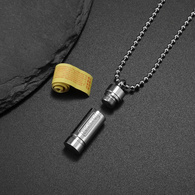 Fashion Creative Buddhist Shurangama Mantra Cylindrical Opening Pendant Necklace Men and Women Chinese Wind Amulet Jewelry Gift