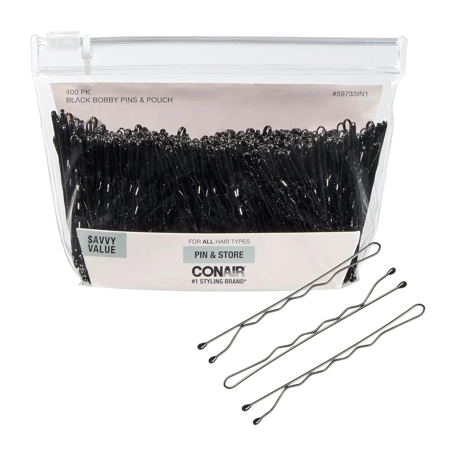 

400 Black Bobby Pins with Rubber Tips and Zipper Pouch - Secure Hold for Women's Hair Accessories