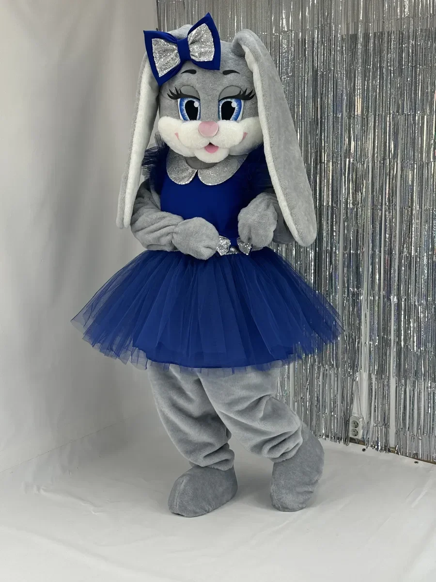 Vestido azul orelhas longas coelho mascote cosutume orelha lop cosplay natal masquerade festa desfile roupas adulto vestido extravagante