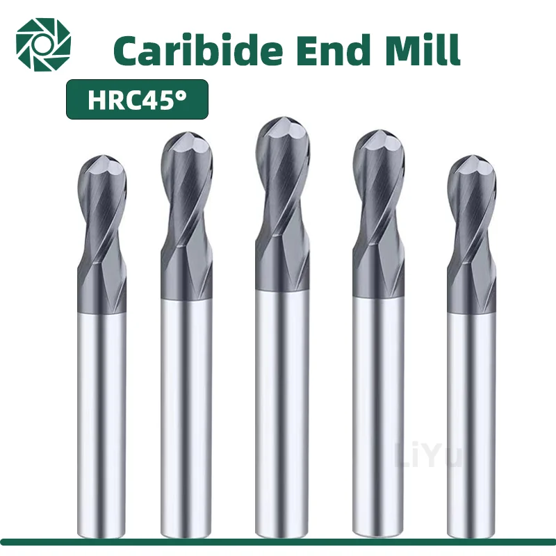 Ball Nose End Mill Tungsten Carbide Cutter CNC Router Bit Milling Tool 45° R0.5 2mm 10mm 12mm HRC45 55 65 2Flute Cutting Tools