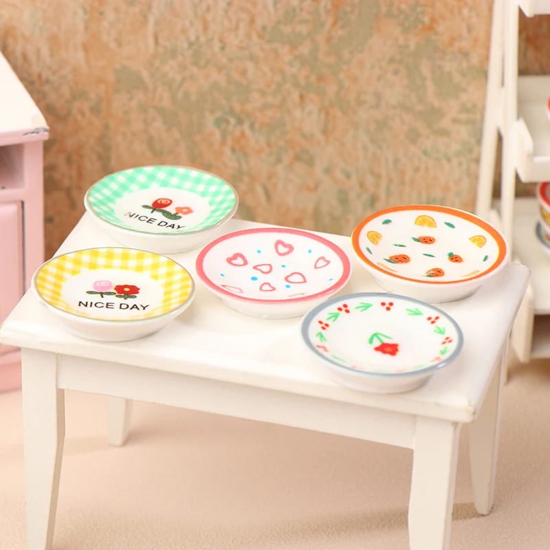 5 Stuks 1/12 Poppenhuis Mini Platen Gerechten Model Poppenhuis Simulatie Keuken Decoratie Poppenhuis Accessoires Fantasiespel Speelgoed