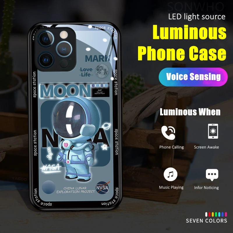 

Astronaut LED Glowing Luminous Phone Case for iPhone 15 14 12 13 Pro Plus Max Samsung S24 S22 S23 Note10 Note20 Plus Ultra Cover