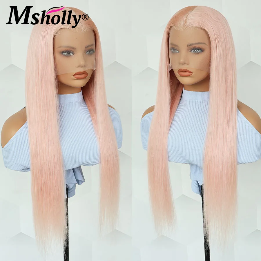 Roze Rechte Pruiken Menselijk Haar Pretokkelde Gekleurde 180 Dichtheid Natuurlijke Remy Menselijk Haar Pruiken 13X6 Kant Front Sale Pruiken Voor Vrouwen