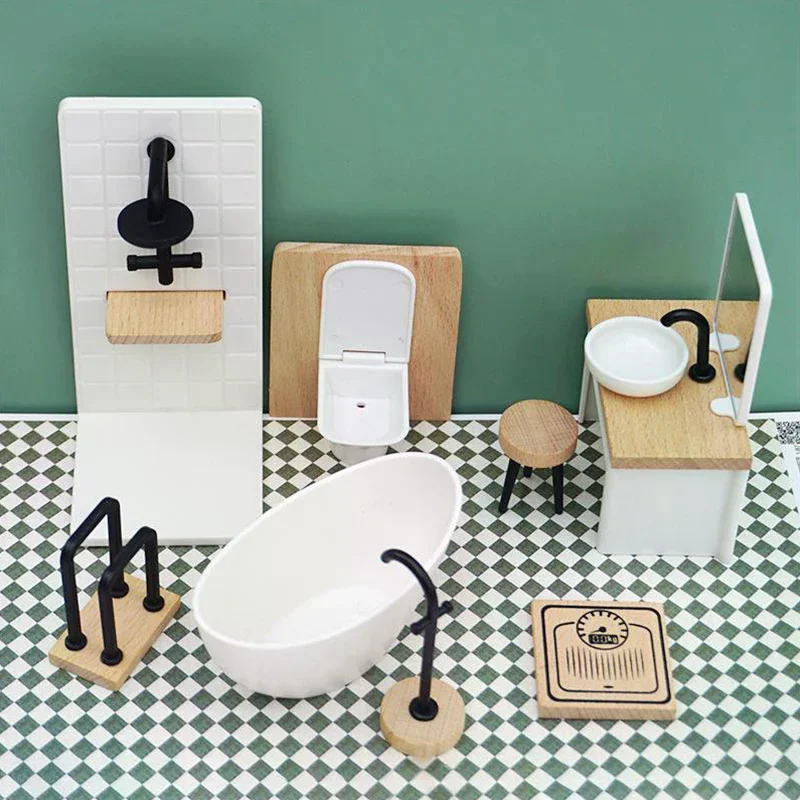 

1:12 Dollhouse Miniature Bathroom Set Shower Room Toilet Bathtub Sink Commode Furniture Decor Toy Doll House Accessories