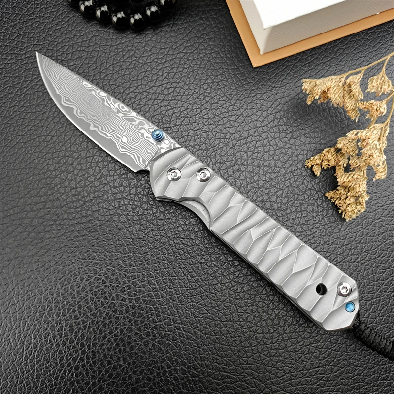 Chris Riff Dama Little Sand Folding Knife Tactical Hunting Fishing Titanium Alloy Wave Titanium Handle Survival Folding Knife